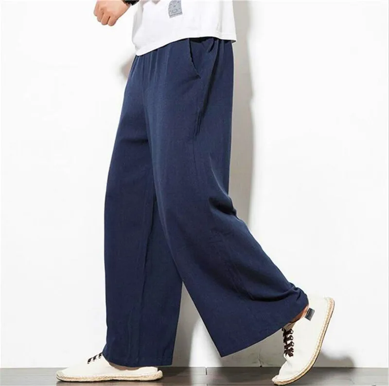 Мужские прямые брюки в китайском стиле, одноцветные удобные свободные широкие брюки размера плюс M-7XL, белые, красные, черные