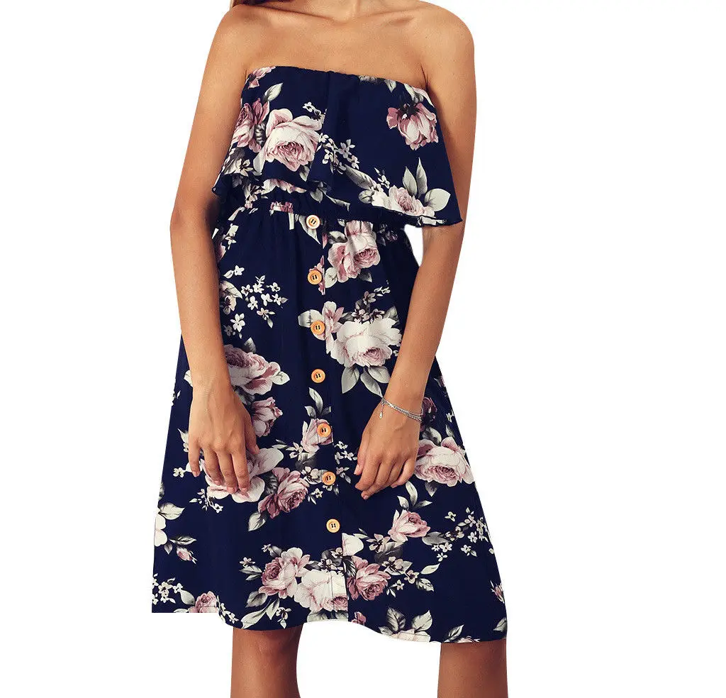 Womens Ladies Strapless Sheering Boob Tube Gather Bandeau Top Summer Mini Dress