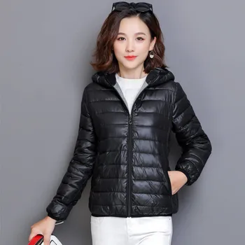 

Mom's ultra light Padded Down Cotton parkas Casual Soild Colors plus size Hood overcoat streetwear slim waist short jacket tops