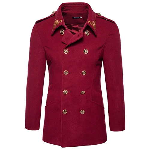 Зимнее теплое пальто, Мужская одежда, брендовая модная ветровка, мужское повседневное шерстяное пальто с вышивкой в китайском стиле размера плюс - Цвет: Красный