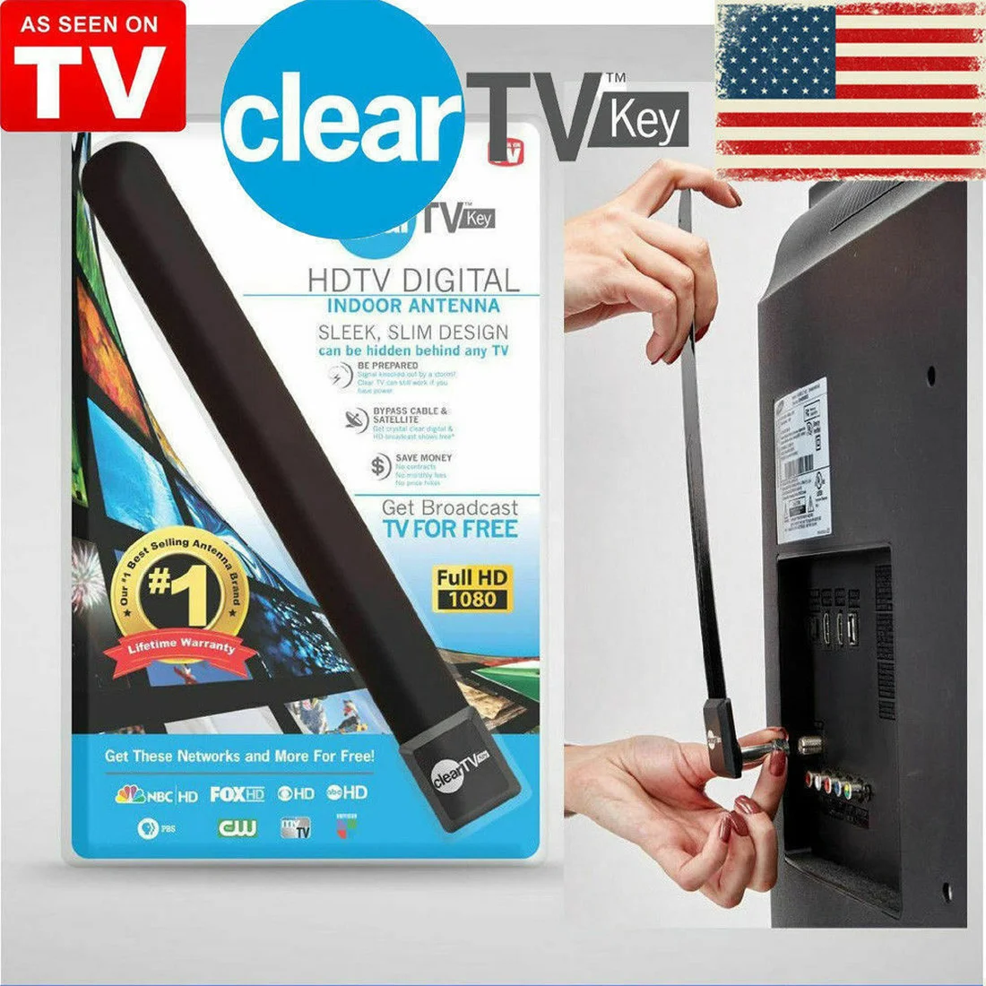 

New As Seen on TV Clear TV Key FREE HDTV TV Digital Indoor Antenna Ditch Cable