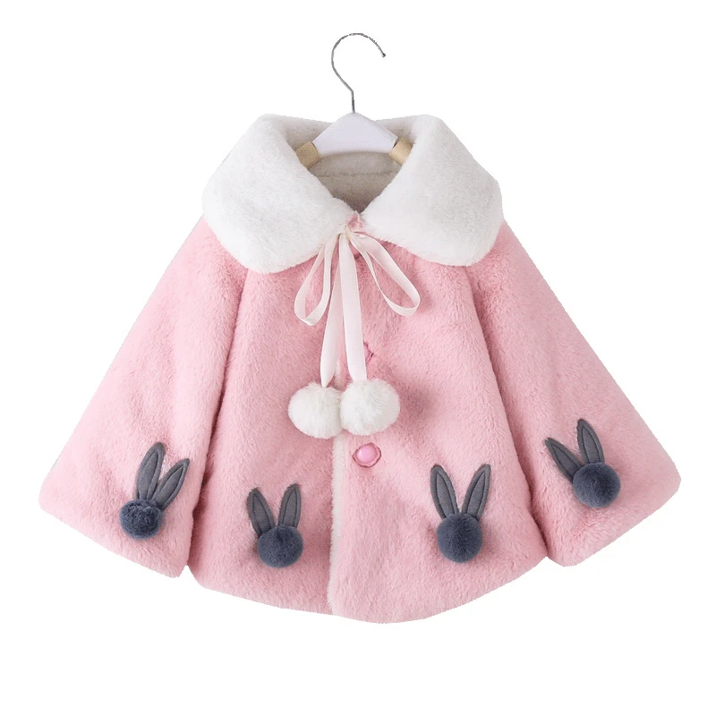 

Winter Baby Girls Flower Faux Fur Fleece Princess Party Cape Cloak Outerwear Coats Kids Cute Jackets Flower applique clothing