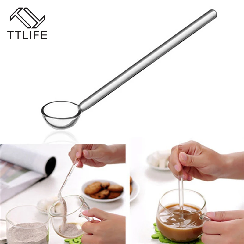 

TTLIFE Transparent Borosilicate Glass Coffee Stirring Spoon Sugar Dessert Scoop Ice Cream Spoon Kitchen Accessories