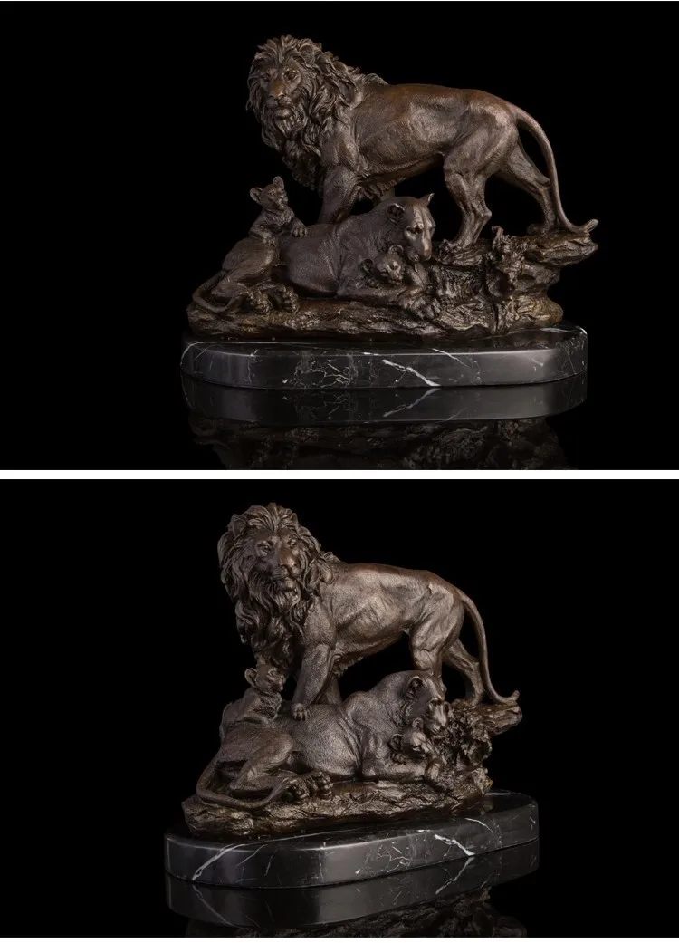 40 см бронзовый лев семья бронзовая скульптура статуя Западная дикая природа животных медная Статуэтка