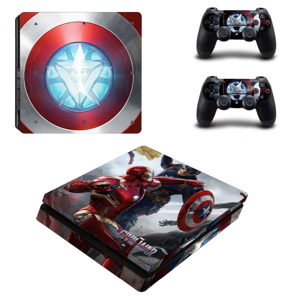

Super Hero Vinyl For PS4 Slim Sticker For Sony Playstation 4 Slim Console+2 controller Skin Sticker For PS4 S Skin