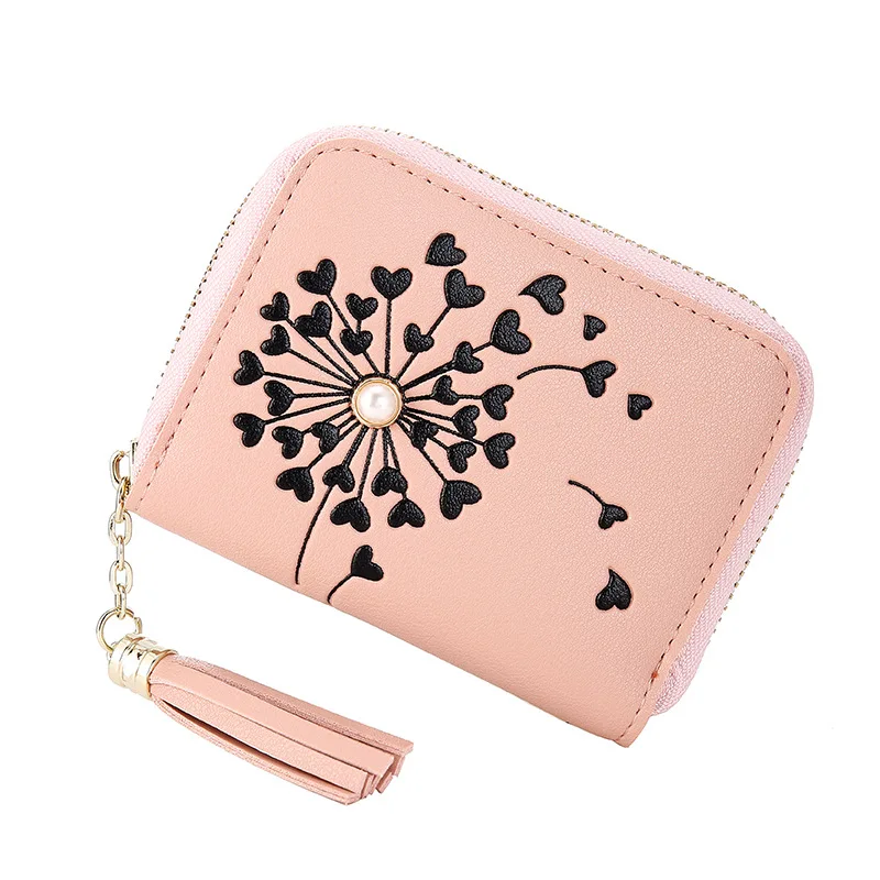 Модные женские кошельки в форме сердца с кисточками маленькие кожаные дамские сумочки для карт для женщин зажим для денег мини кошелек - Цвет: light pink wallet