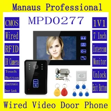 7 “RFID Videoportero Intercom Timbre Táctil Botón de Desbloqueo A Distancia de La Visión Nocturna + de Metal Sistema de Cerradura Electrónica Kit D277a