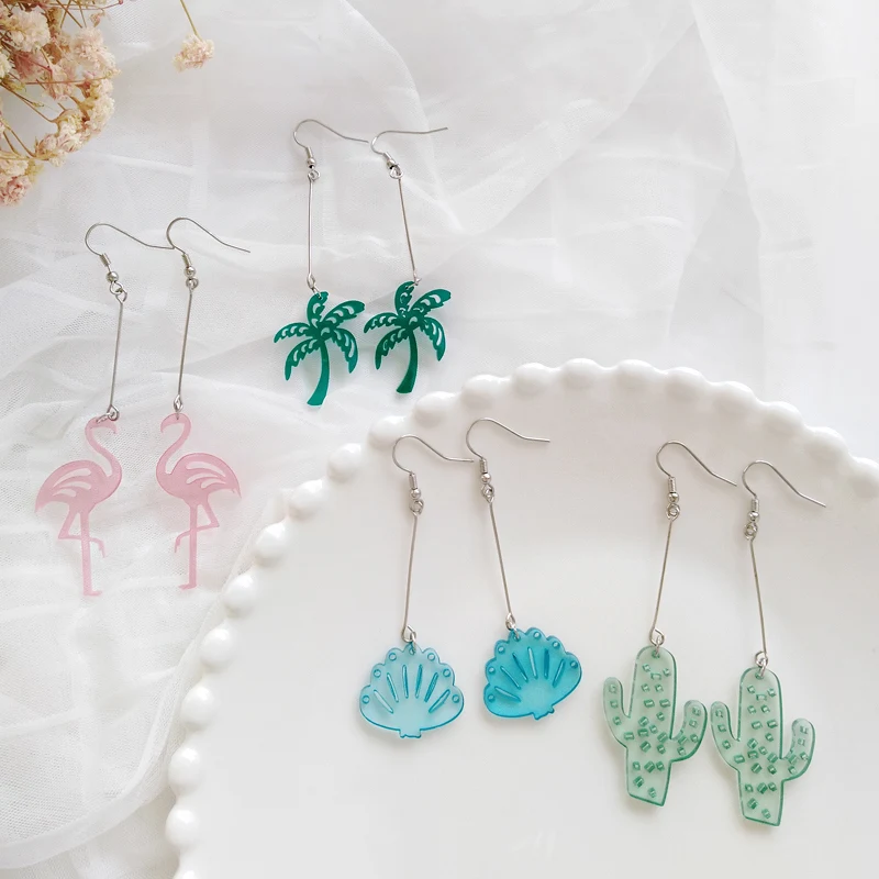 

Cute Acrylic Cactus Coconut Tree Stars Shell Drop Earrings Sweet Long Dangle Earrings Elegant Delicate Accessories