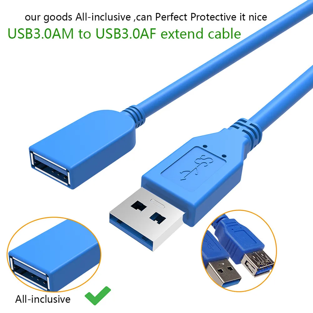 Синий цвет 0,3 м супер скорость USB3.0 удлинитель, a-штекер к a-гнезду удлинитель Кабель для передачи данных для U диск беспроводной Lan принтер