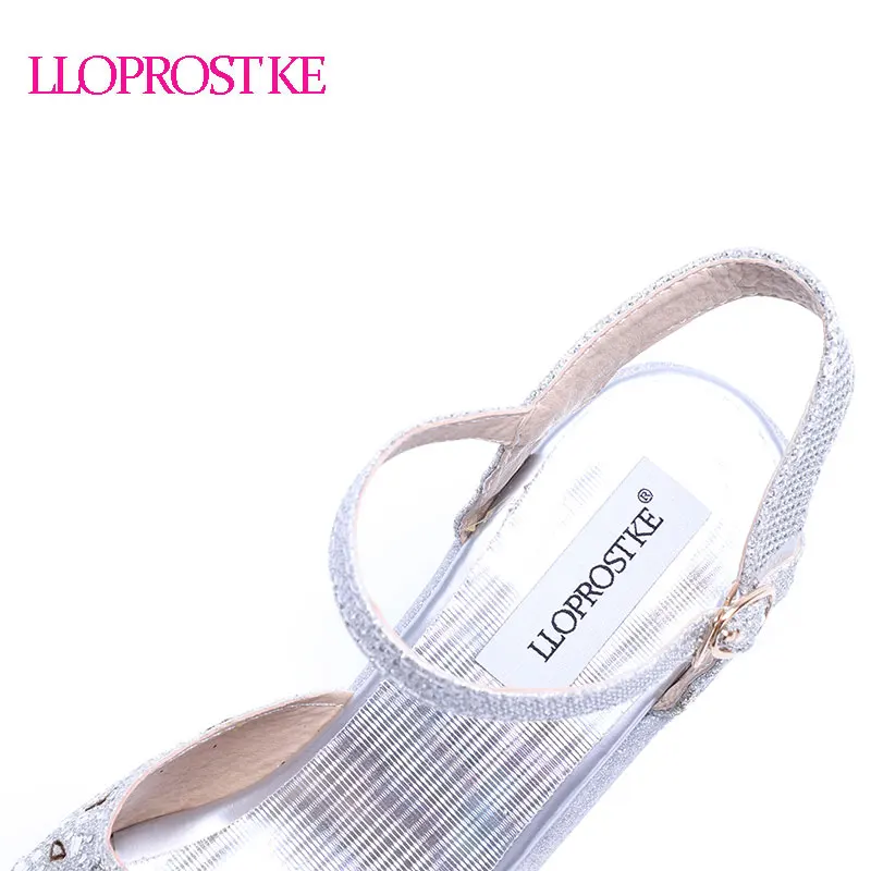 Lloprost Ke/размер 34–39 женские босоножки Лето, Новое открытым носком модная платформа на высоких каблуках Босоножки на танкетке золото обувь серебристого цвета LYF067