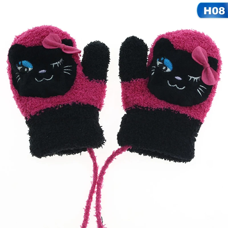 1 пара милых зимних детских перчаток из кораллового флиса, детские перчатки, все в одном, теплые перчатки с рисунком кролика, панды, клубники - Цвет: 8