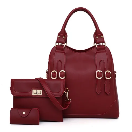 Для женщин сумка комплект из 3 предметов Женская композитная сумка на одно плечо сумка моды большой Сумки сумка в различном стиле 3 шт./компл - Цвет: red