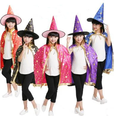 Children Black Silver Wizard Hat Kids Magician Halloween Fancy Dress Accessory