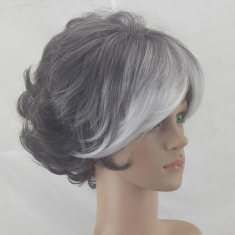 Hairjoy Для женщин 2 тона синтетические Короткие слоистых Вьющиеся Волосы пышные природные серебристо-серый парик с челкой 3 цвета доступны