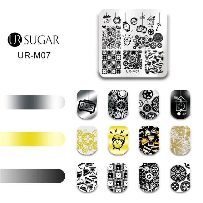 Ur Sugar квадратный круглый шаблон для штамповки ногтей милый горшок для кактуса растения цветочные кружева Роза маникюр Дизайн ногтей DIY штамп пластины трафарет - Цвет: UR-M07