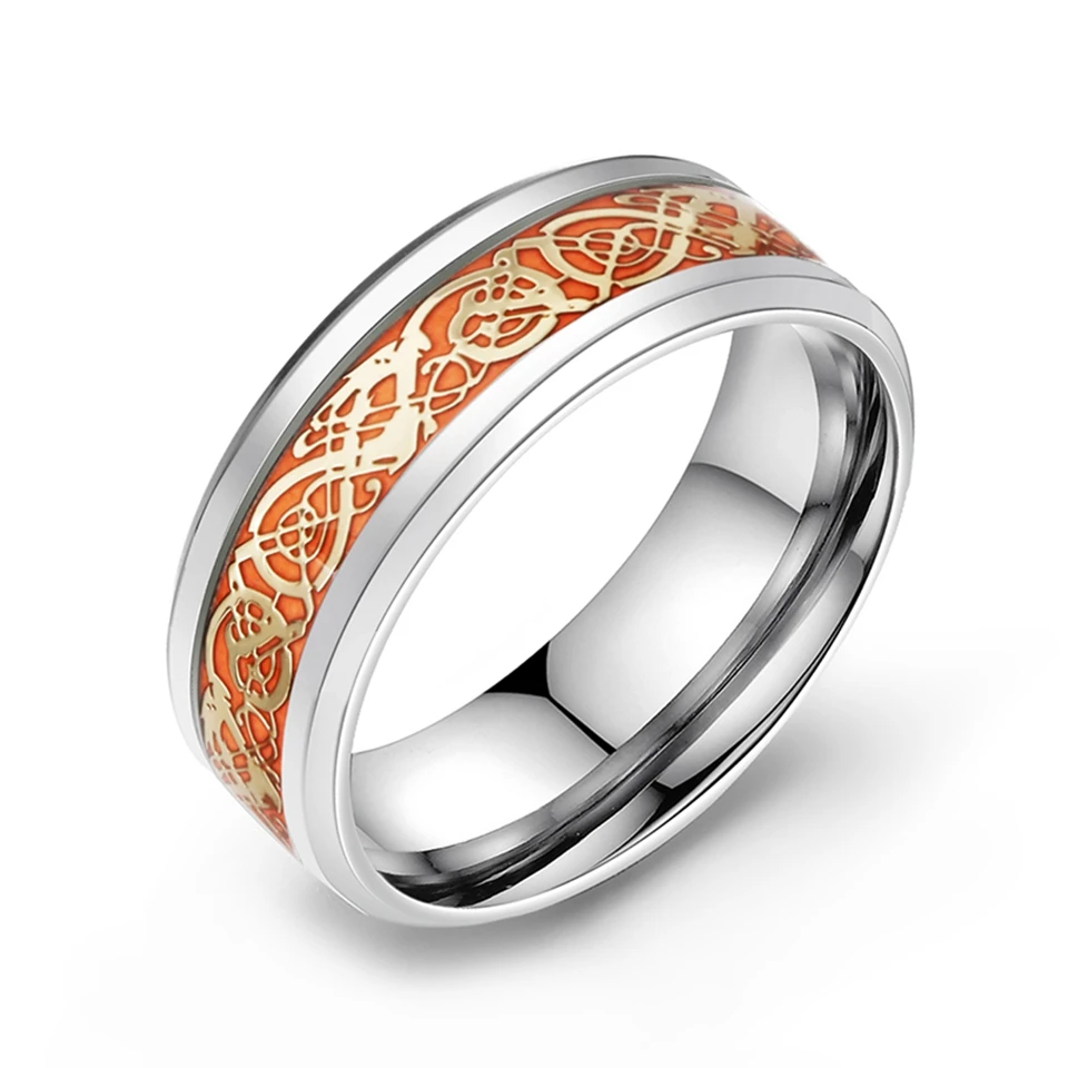 Кольца с желтым светящимся драконом для мужчин и женщин из нержавеющей стали