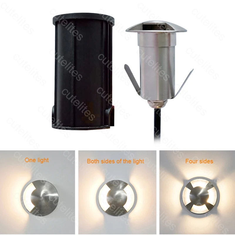 1W 3W 5W LED Buried IP66 AC85-260V DC12V Outdoor Recessed Deck Light 1/2/3/4 Side View Underground Lamp Sidewalk