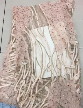 

best Quality Stones embroidered African Tulle Lace Fabric Latest African French Lace Fabric with flower for nice dress