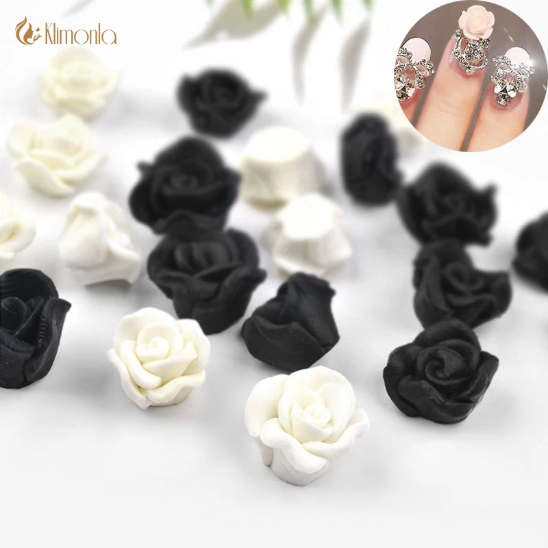 

1 Bottle White Black Rose Flowers Nail Art Decoration Soft Clay Carved Nail Jewelry Studs Design DIY Nail Decors Manicure Tools