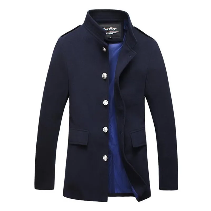 Новая зимняя однотонная мужская бутиковая Высококачественная шерстяная одежда для отдыха, пылезащитная куртка из смесовой шерсти, пылезащитная куртка с воротником-стойкой - Цвет: Deep blue
