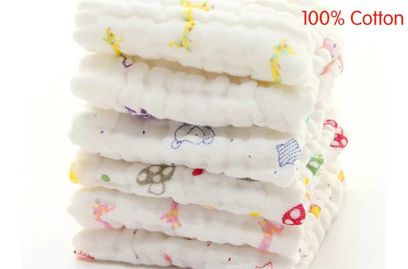 

100% Cotton Gauze Newborn Baby Infant Cartoon Face Hand Bathing Towel Bibs 27*27cm Feeding Square Towels Handkerchief