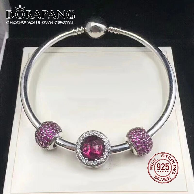 

NEW 100% 925 Sterling Silver Bracelet Rose Red Charm Bangles for Women With DIY Beads Modern Love Jewelry Bracelet Sets Gift