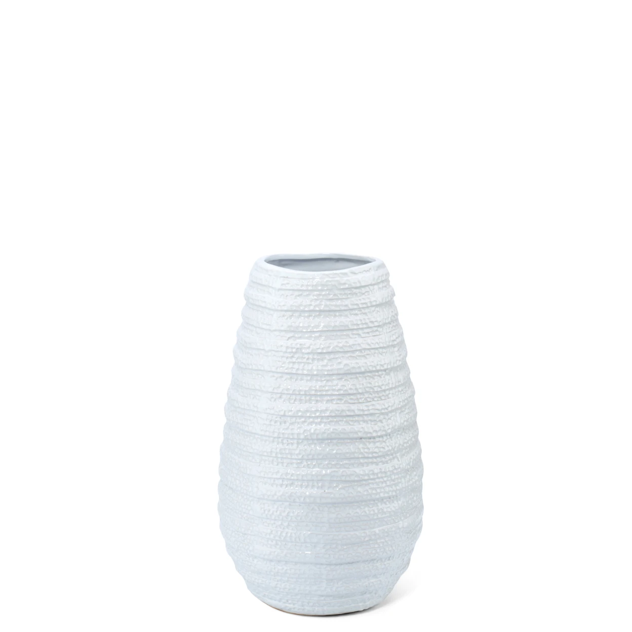 Excellent Small White Ribbed Ceramic Vase