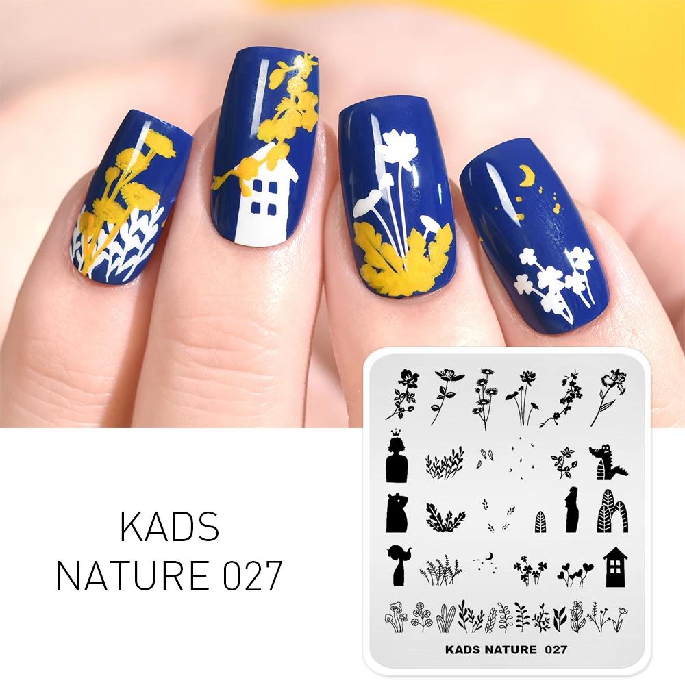 KADS пластины для штамповки ногтей природа 027 листья цветы дизайн изображения шаблон ногтей трафарет Маникюр печать штамповки ногтей