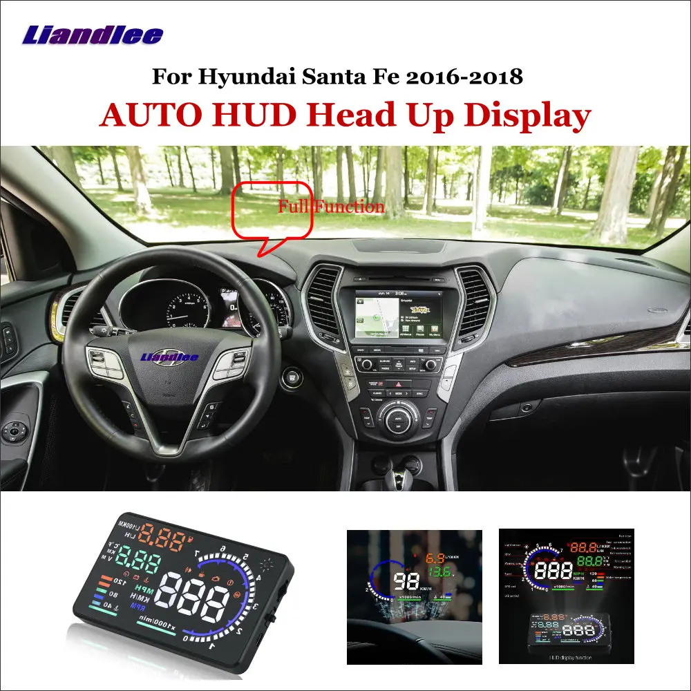 Liandlee автомобильный HUD Дисплей для hyundai Santa Fe- цифровой спидометр расход топлива проектор детектор с экраном