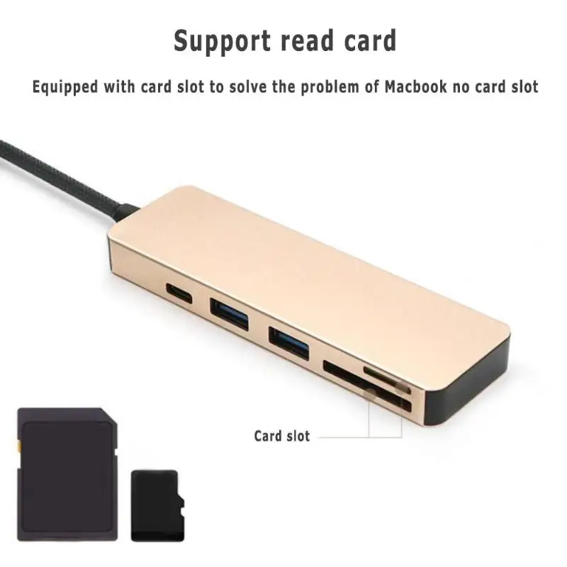Портативный 5 в 1 type-C концентратор USB-C к USB3.0 SD TF кард-ридер тип-c PD зарядный адаптер конвертер кабель для ноутбука Настольный