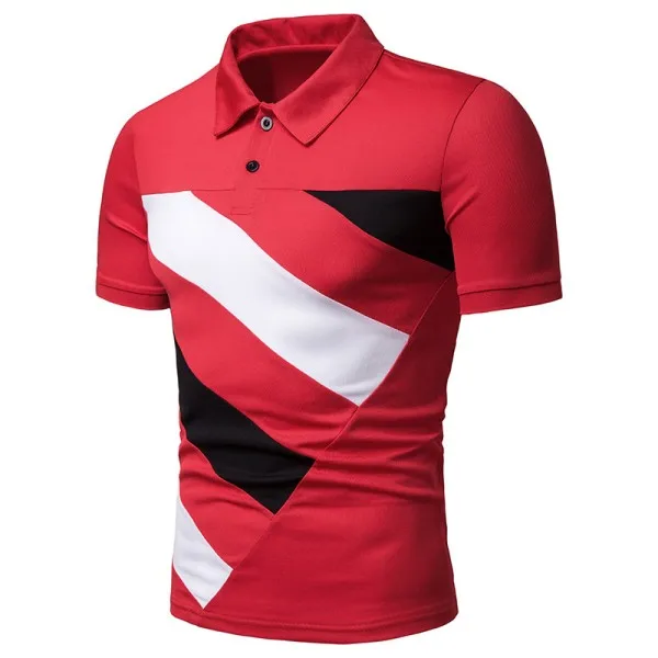 Мужские рубашки поло цветные смешанные с коротким рукавом Лоскутные дышащие топы Мужские бренд летний обычный тройник рубашки Homme желтый красный - Цвет: Красный