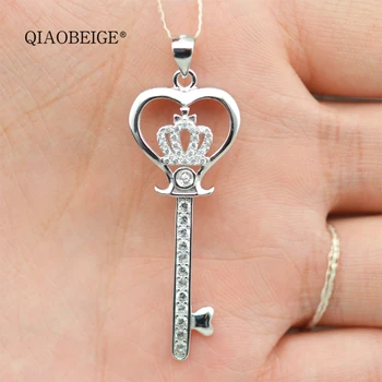 

QIAOBEIGE handmade Pearl Pendant Necklace Mountings 925 Sterling Silver key Natural Freshwater Pearl for Women Anniversary Gift