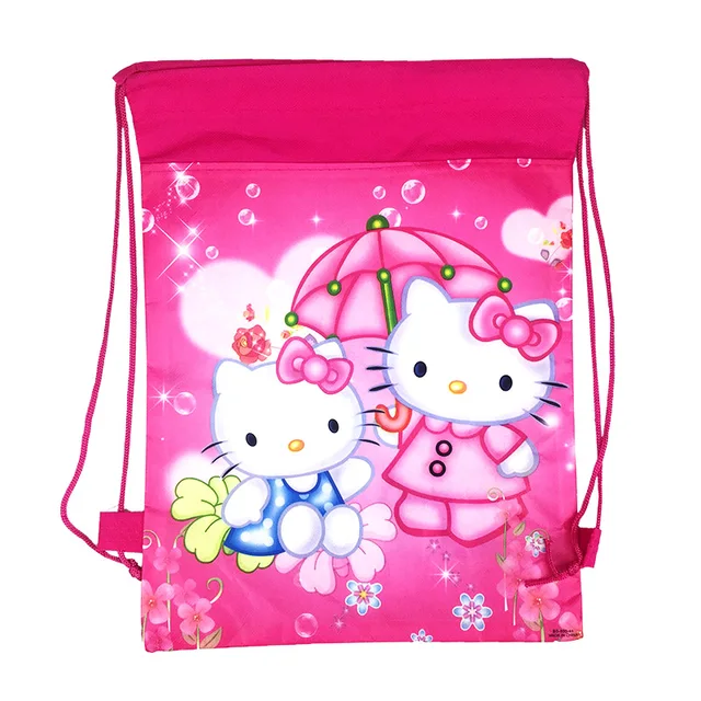 6pcs 36*27cm hello Kitty Gift Bag Non Woven Fabric Drawstring Backpack