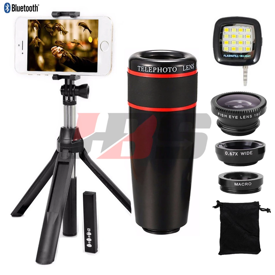 

New Phone Camera lens Kit 8X Zoom Telephoto Lenses Telescope Fish eye Wide Angle Macro Lentes For Cell Phone Mobile Tripod Clips
