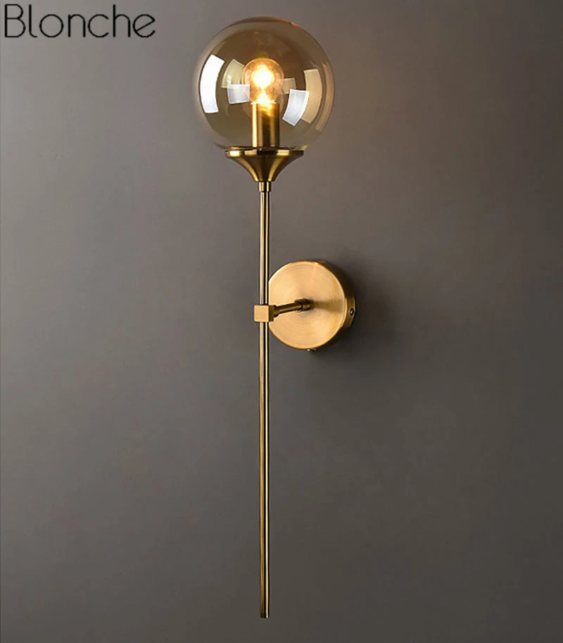 Lâmpada de Parede de Vidro Luminárias para Home Adesivos de Parede do Banheiro Ouro Moderna Levou Decor Quarto Espelho Luzes Nordic Luminária Interior E14 9 Lâmpada de parede vidro moderno ouro led