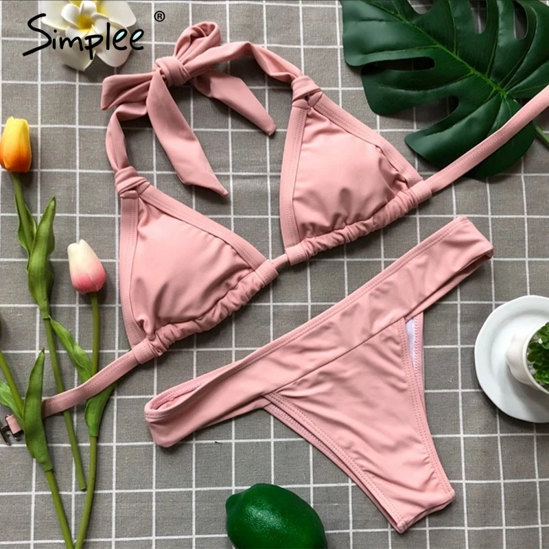 Simplee Halter padded beach bra set Lycar sexy underwear women lingerie