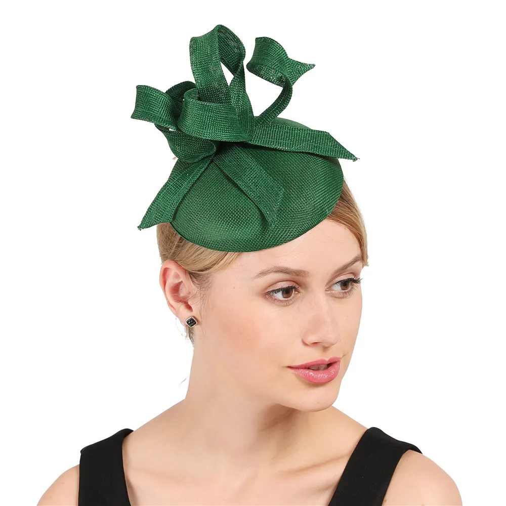 Леди зеленый бант украшают шляпу имитация льняной чародей База имитация элегантный для женщин зима millinery аксессуары для волос повязка на голову
