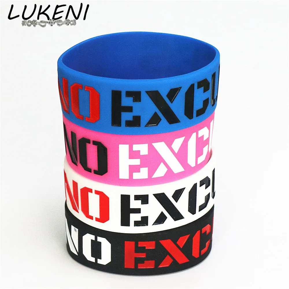 

LUKENI 1PC Fashion No Excuses Motivation Silicone Wristband Rubber Bracelets & Bangles Used In Any Sport Activities Gift SH076