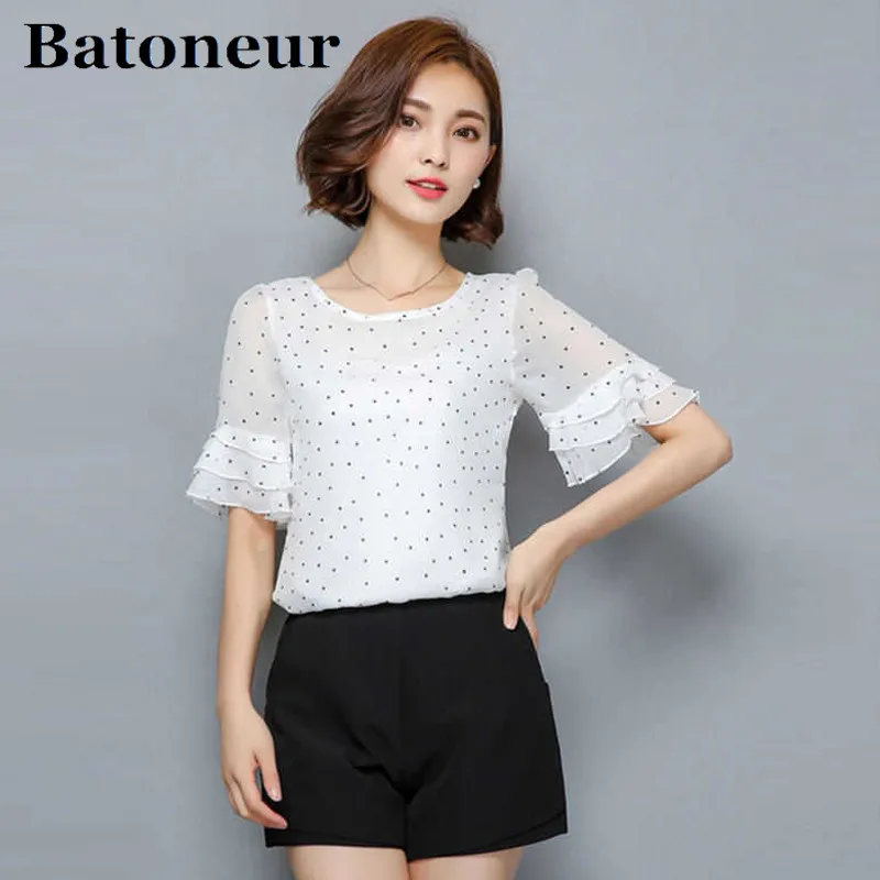 2018-Women-Short-Sleeve-Ciffon-Blouse-Fashion-Casual-Shirts-Loose-Tops-Polka-Dot-O-Neck-Chiffon (1)
