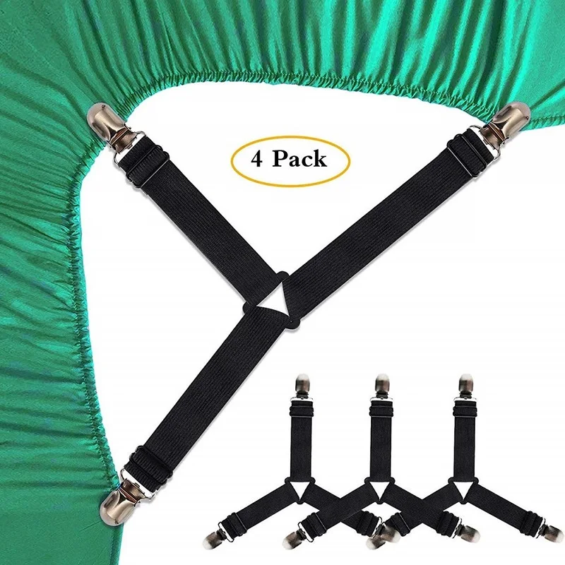

4PCS Bed Sheet Fasteners Adjustable Elastic Suspenders Gripper Holder Straps Mattress Corner Clip for Bed Sheets Covers Sofa