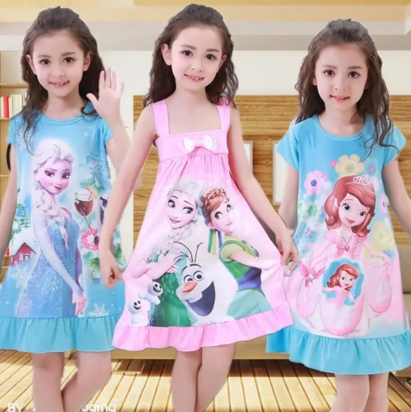 

3-12Y Girls Nightgown children clothing cotton long sleeved pajamas Cute kids Homewear Nightdress Clothes Princess Dress QW03