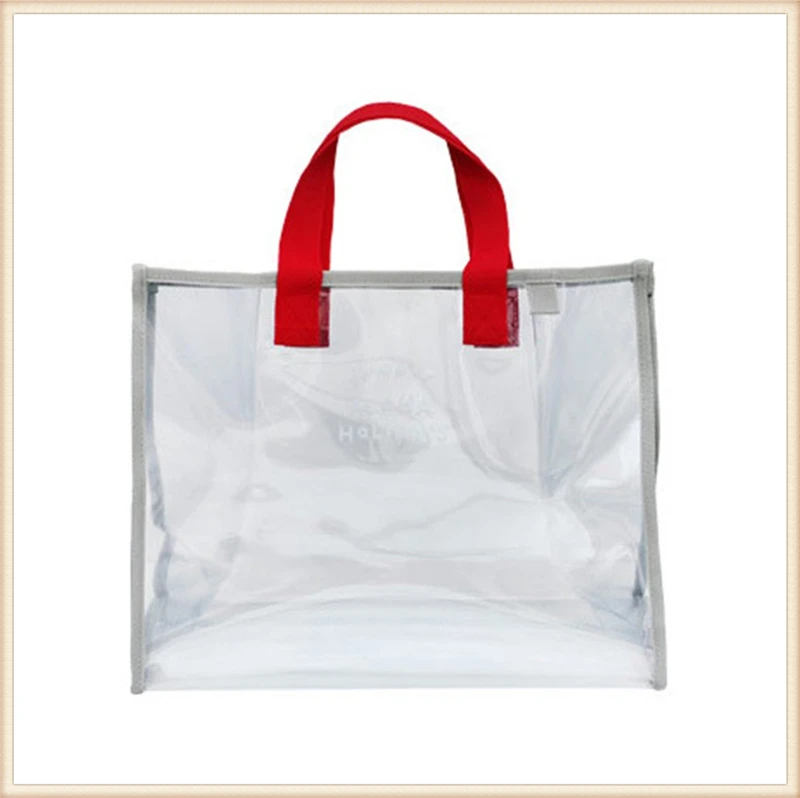 

Women Transparent Trave Handbag PVC Vertical Handbag Swimming Bag Portable Beach Bag Travelling Bag with Hanging Buckle