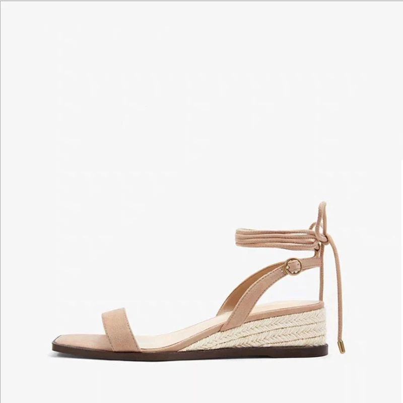 

Luxury Brand Designer Fisherman Sandals Women Straw Platform Wedges With Med Heels Back Strap With Buckle And Ankle Strap Sandal