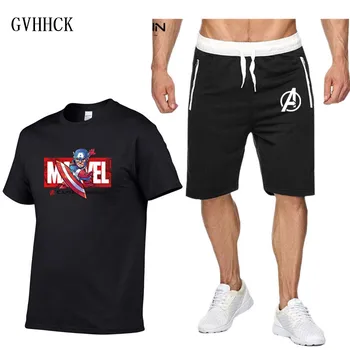 

2019 Captain America brand Sets T Shirts+pants Sets Summer Hot Sale Cotton Comfortable Short Sleeve Tshirt men Casual Set Shorts