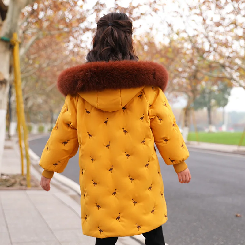 Girl Winter Jacket White Duck Down Coat Hooded Fur Children Outwear Teenage Fashion Parka Kids Snowsuit New- 30 Overcoat