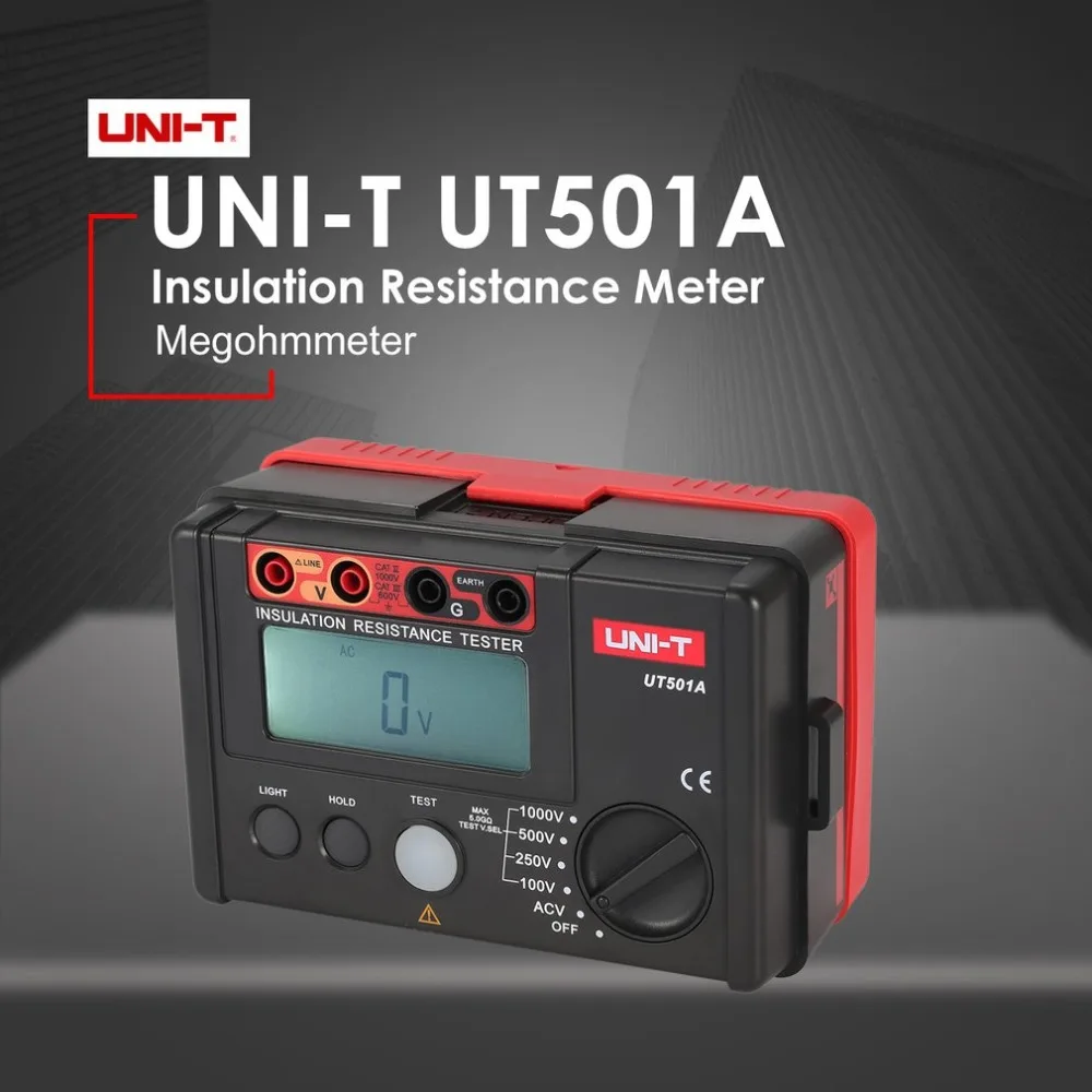

UNI-T UT501A Digital Insulation Resistance Meter Ground Tester Megohmmeter Voltmeter High Voltage Input Alarm Backlight 1000V