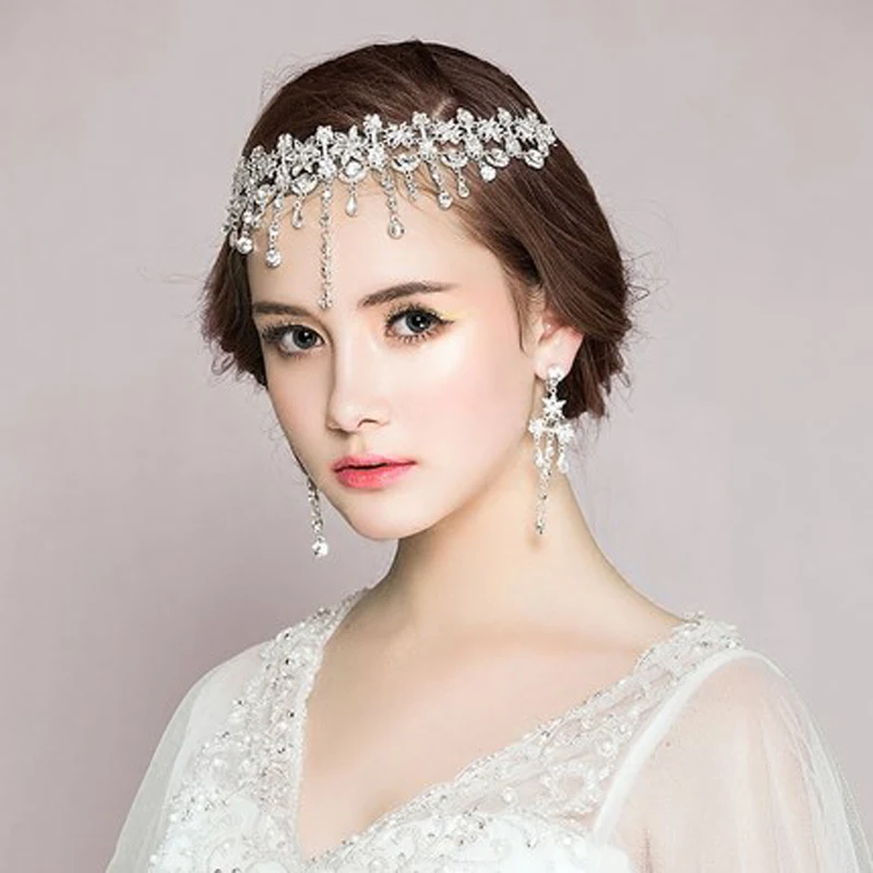 Luxury Handmade Bride headdress diamond alloy earriing sets Party