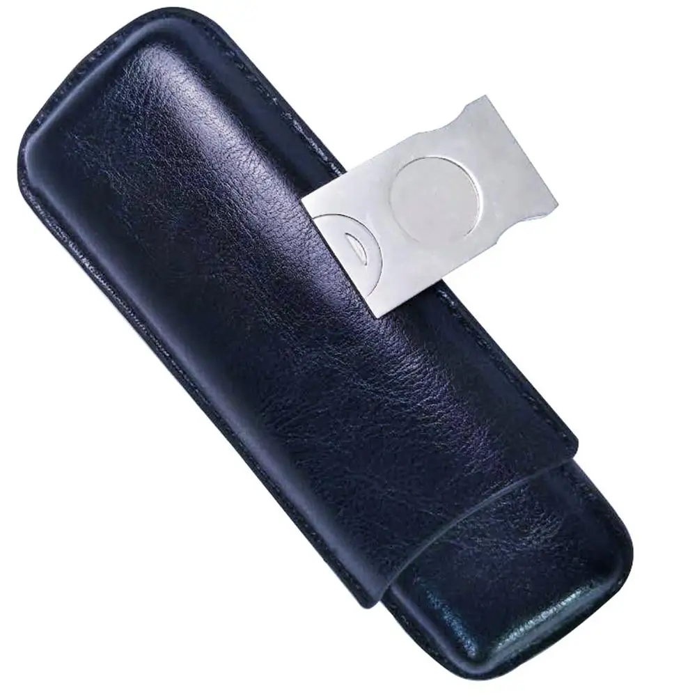 

Superior Leather 2 Tube Cigar Travel Cigar Bags Holder Humidor With Cutter For Home Storage Supplies