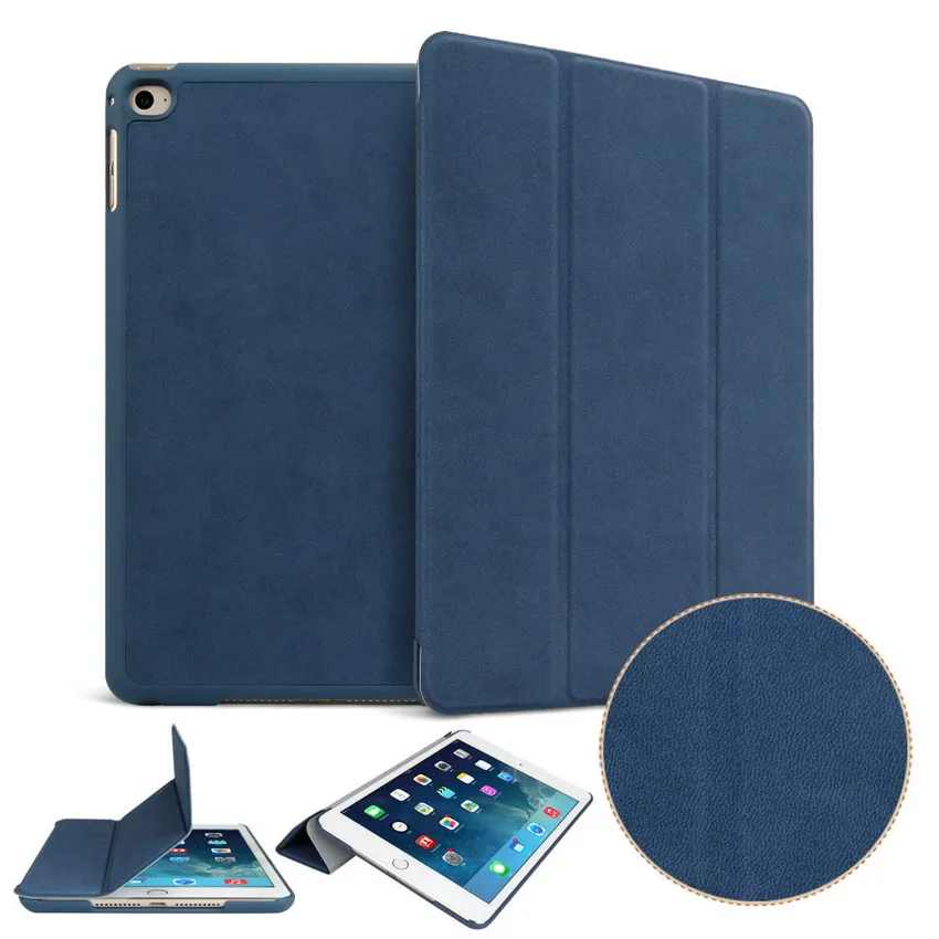 Чехол для iPad Air 2 Ультра тонкий легкий вес PU Высокое качество олень кожа Смарт авто сна Пробуждение планшет чехол A1566'A1567 - Цвет: Air2-lu-wen-Blue