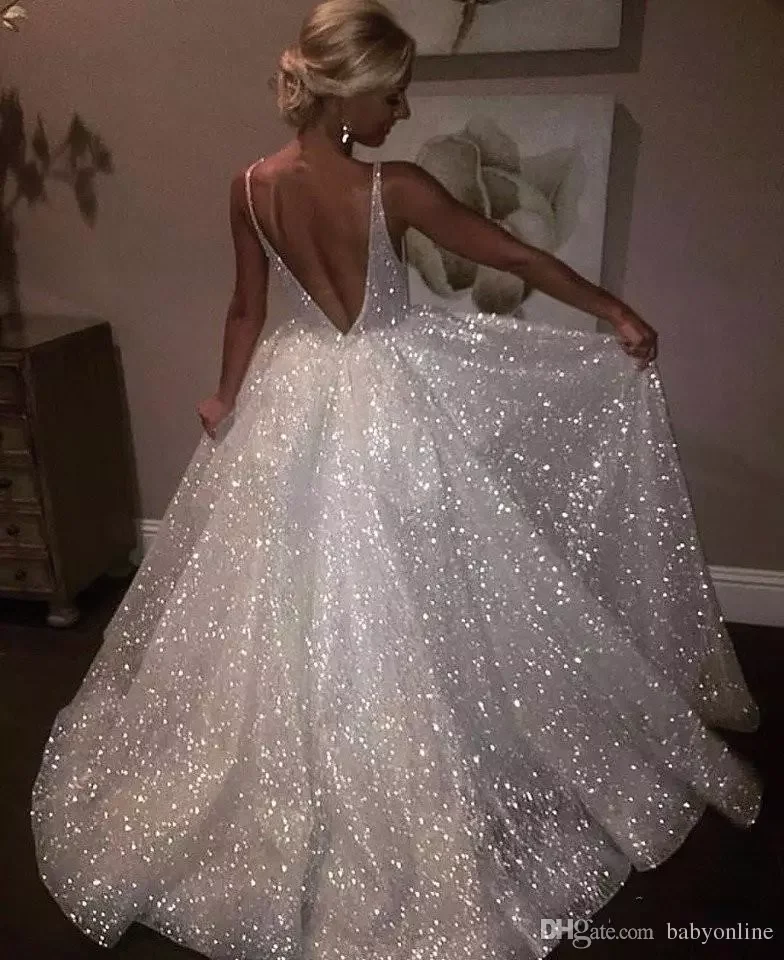 

Sparkle Sequined Long Evening Prom gown robe de soiree 2018 Deep V Neck Sexy Low Back Cheap Pageant Special Occasion Gown